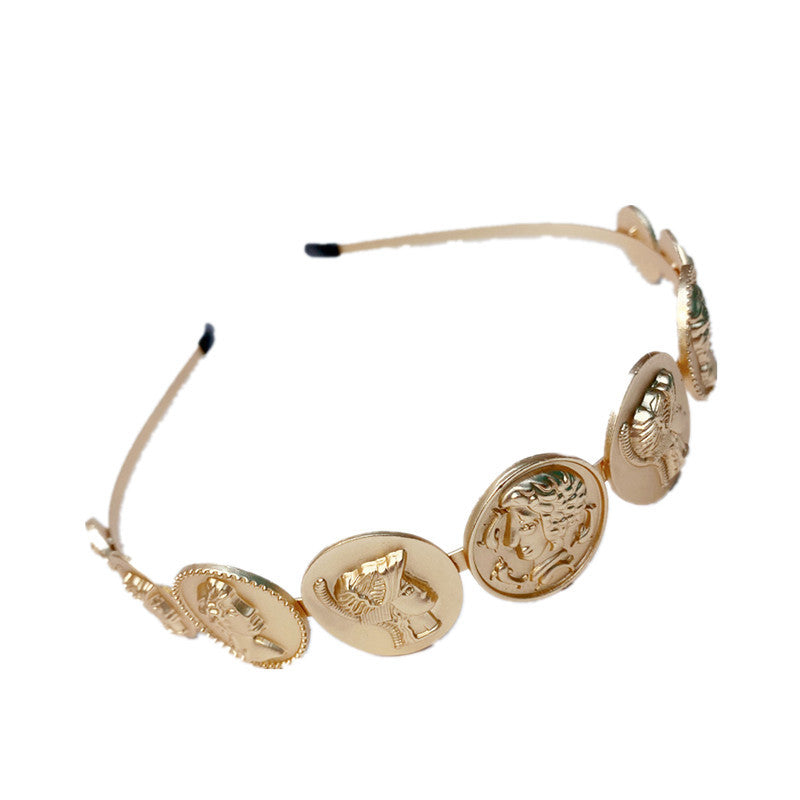 Wholesale Alloy Round Brand Gold Hairband